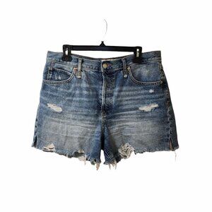 Free People We The Free Button Fly Jean Shorts Size 31 Distressed Raw Hem